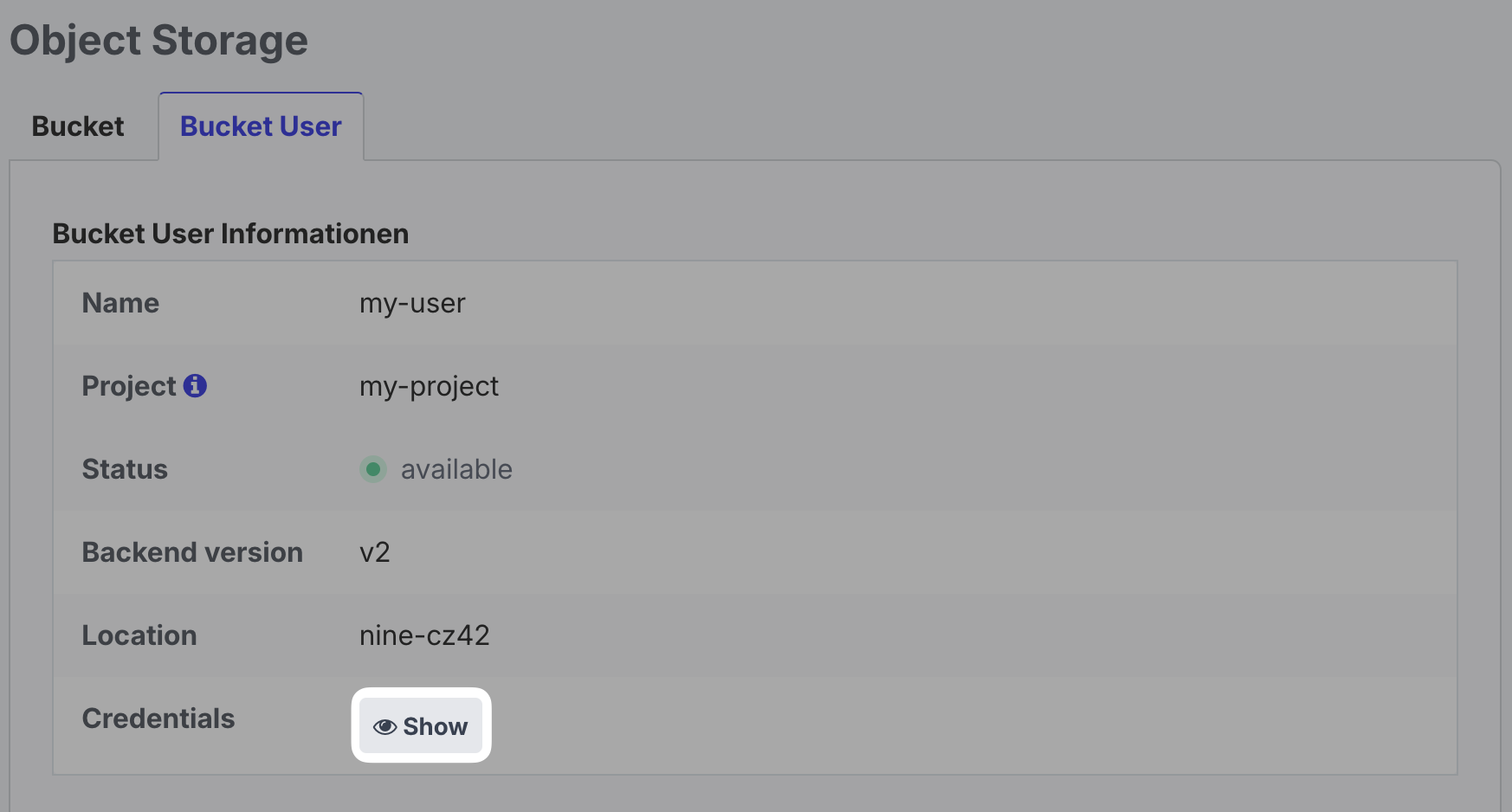 Bucket User Panel